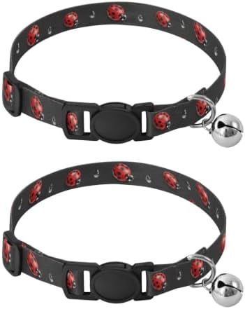 Red Animals Black Spots Adjustable Pet Collar, 2 Pack Collar with Bell for Dog Puppy