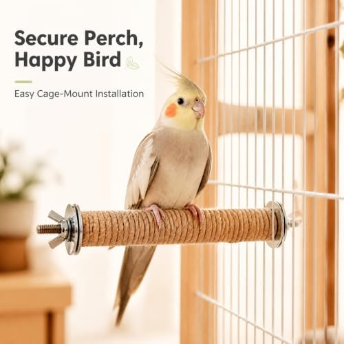 Natural Wood Bird Swing Toy with Hemp Rope Perch for Small Parrots
