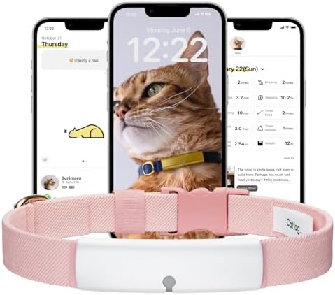 Health Tracker for Cats - Smart Cat Collar with Safety Breakaway Buckle for Indoor Cats, Wellness Alerts, Real-time Monitoring (White×Sakura,XL)