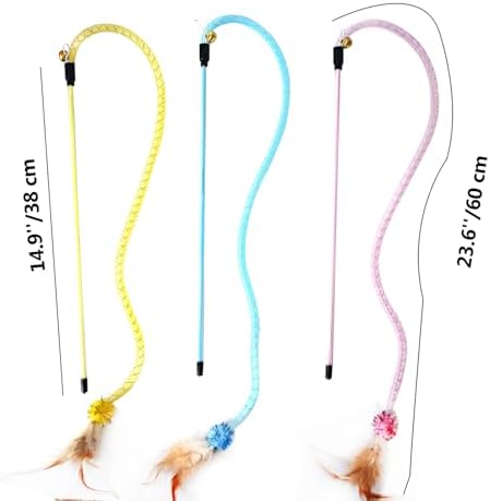 IUHKBH Cat Wands, 3 Colors Mesh Tube Teaser Toys Cute Kitten Wand Interactive Kitty Toy Safe Cat Stuff for All Breed Sizes