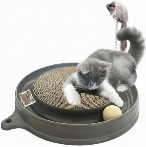 AUOON Cat Scratcher Toy with Ball Track for Indoor Cats and Kittens, Gray