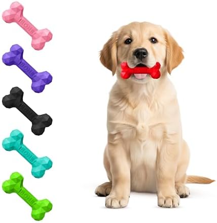 Natural Rubber Dog Toys for Small Dogs & Puppies - Durable Dental Dog Bone Toy for Indoor & Outdoor Play - Interactive Tough Teething Toy for Boredom Relief - For 25 lbs Small Dogs (Red)