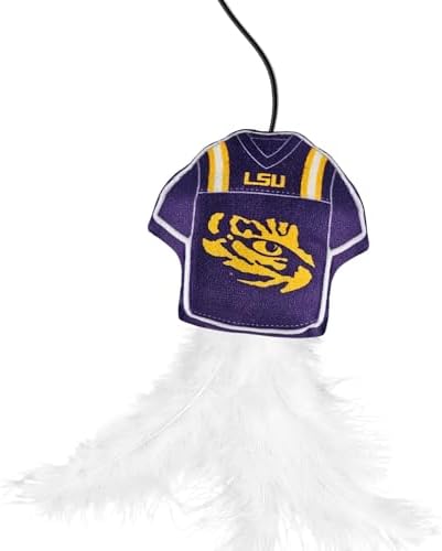 Pets First NCAA Louisiana State University Team Jersey Wand with CAT N, Cat Toy Jersey Shaped Plush Teaser Toy for Cats & Kittens - Interactive Pet Toy for Play & Exercise