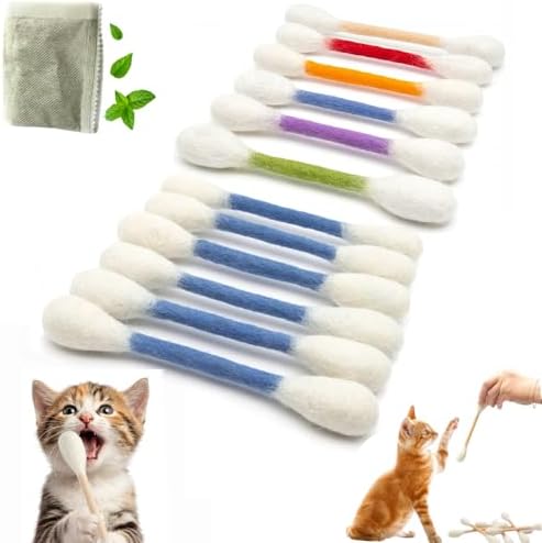 12 PC Giant Cotton Swab Catnip Toys,Cat Q Tip Toy,Felt Interactive Kicker Chew Toys for Kittens & Indoor Cats, Soft Teething Toy with Organic Catnip, Eases Anxiety & Boredom, Cat Lover Gift (Mix D)