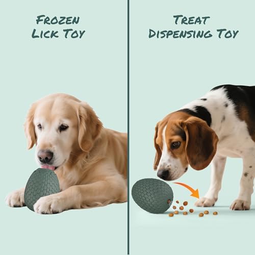 Treat Dispensing Dog Cognitive Toy to Keep Them Busy, Freezable Fillable Rubber Enrichment Lick Toy for Small and Medium Dogs 10-60 lbs, Long-Lasting Interactive Puzzle Dog Toy (Green)