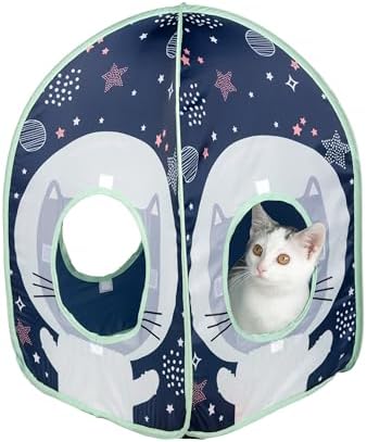 Kitty City Galactic Pop-Up Cat Play House, Collapsible Indoor Cat Hideout with Peekaboo Openings, Lightweight Foldable Kitty Cube for Play & Lounging