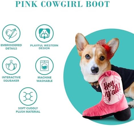 Haute Diggity Dog Cowgirl Boot Plush Dog Toy, Western Stuffed Chew Toy
