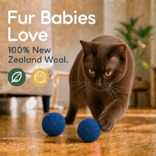 Wool Cat Toys - Felt Cat Toy Balls for Small Pet Fetch and Play - Eco Friendly Quiet Wool Ball Cat Toy for Cats and Kittens - Choose Your Colors 6PCS Blue