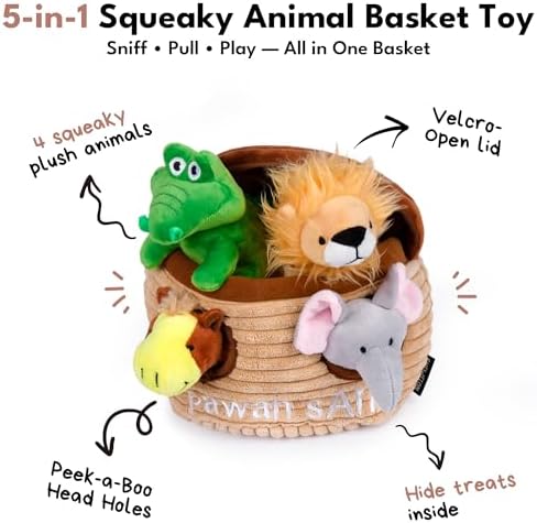 CHEWFFON Noah's Ark Burrow Dog Toy, 5-Pack Hide and Seek Toy