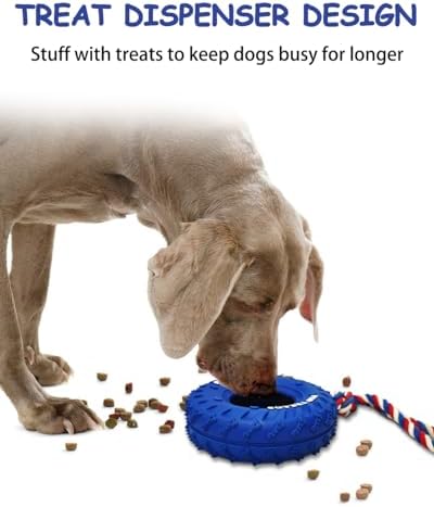 SCHITEC Dog Chew Toy with Rubber Tire & Tug of War Rope for Medium Large Dogs Aggressive Chewers, Interactive Fetch Play Treat Dispenser Pull Toys