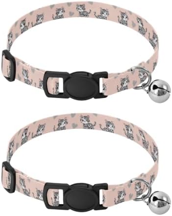Cute Black White Leopard Kittens Collar for Kitten, 2 Pack Dog Collar with Bell