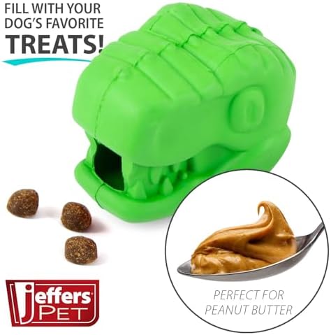 Jeffers Pet Natural Rubber Dog Chew Toy – T-rex Shape, Medium - Treat Dispensing, Vanilla Scent, Durable, Non-Toxic, Dishwasher Safe, Interactive Fetch & Tug Toy, Dental Play - Perfect for Training