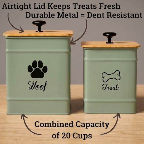 Dog Treat Container Set of 2 with Airtight Bamboo Lids - 8x6 & 7x5 inch