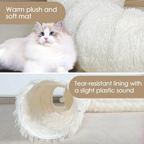 Peekaboo Cat Cave with Washable Mat, Collapsible Cat Play Tunnel for Kittens & Small Pets, Plush Cat Donut Bed Tunnel, Beige