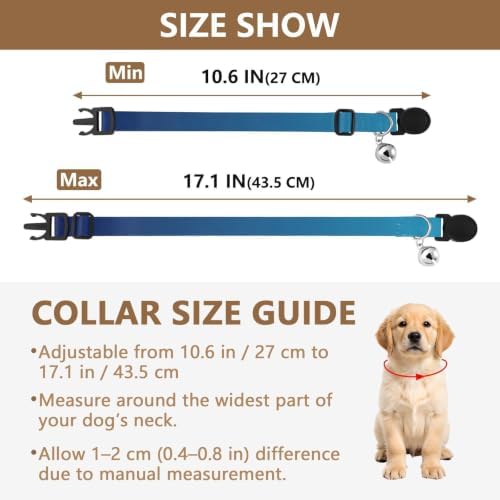 Blue Gradient Puppy Collar with Bell 2 Pack Kitten Collar Adjustable Length 10.6" to 17.1"