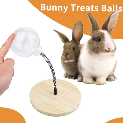 FlidRunest Rabbit Foraging Ball with Wooden Base, Interactive Slow Feed Treat Ball Release Puzzle Toy for Rabbit, Feeder Boredom Busting Fun Maintain Your Bunny Entertained