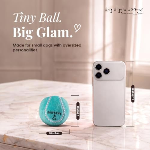 Dog Diggin Designs Sniffany & Co Plush Squeaky Dog Toy Ball | Luxury-Inspired Parody Designer Ball with Squeaker, Soft Plush Fetch Dog Toy – Prêt-à-Porter Play!