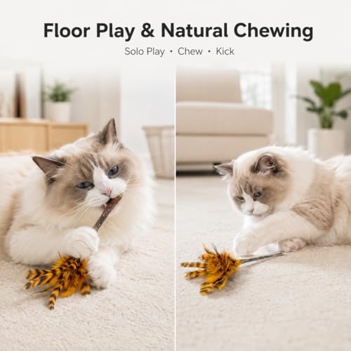 Silvervine Feather Cat Toys, 3 Pack Natural Matatabi Chew Toys for Indoor Cats, 8" Handmade Cat Toy for Chewing & Independent Play, Quiet Indoor Floor Play