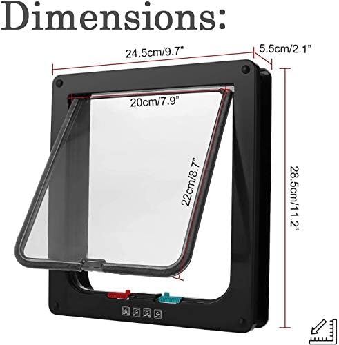 Sailnovo Large Cat Flap, 4-Way Magnetic Closure, Easy Installation Cat Door, Pet Door with Telescopic Frame, Silent Weatherproof Pet Flap in Wall/Wooden Door/Upvc Inner Door (Black, XL)