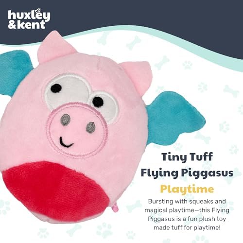 Huxley & Kent Funny Dog Toy w/Squeaker – Power Plush Squeaky Dog Toys for Small Dogs – Durable Small Stuffed Animal for Indoor Play & Fetch - Tiny Tuff Flying Piggasus