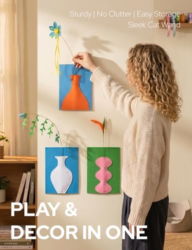 Artisan-Crafted BloomPlay Cat Wand Toy, Colorful Interactive Teaser with Storage, Durable & Bite-Resistant, Aesthetic Cat Toy for Indoor Cats