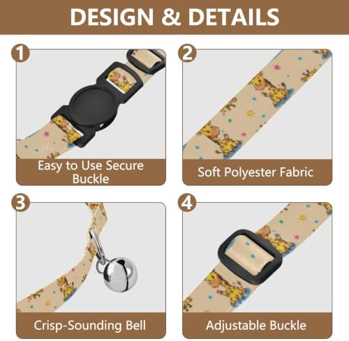 2 Pack Kitten Collars Cartoon Giraffes Colorful Dots Cat Bell Collar, Adjustable Length 10.6" to 17.1"