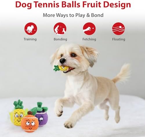Gigwi Squeaky Tennis Balls for Dogs, 3 Pack Fruit Dog Ball for Small Dogs