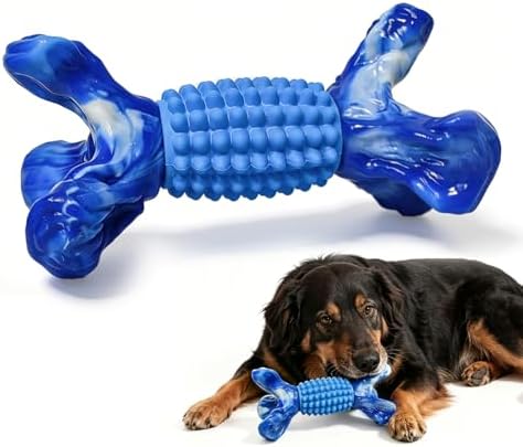 BoYoYo Indestructible Dog Chew Toys for Aggressive Chewers, Tough Dog Toys for Large& Medium Dogs, Dogs Chew Bones Long Lasting to Keep Them Busy, Durable Beef Flavored Toy, Blue
