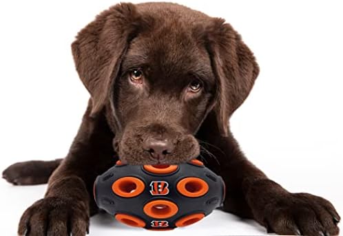 NFL Cincinnati Bengals Football Treat Dispensing Toy for Dogs and Cats, Rubber Ball Dog Toy, Interactive Fun Dog Treat Toy, Natural Rubber Dog Feeding Toy