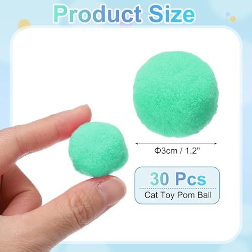 Cat Toy Pom Ball, Interactive Cat Ball Toys Fuzzy Pompoms (Plush, 1.2Inch, 30Pcs, Green) for Kittens Pet Enrichment Training Play Indoor