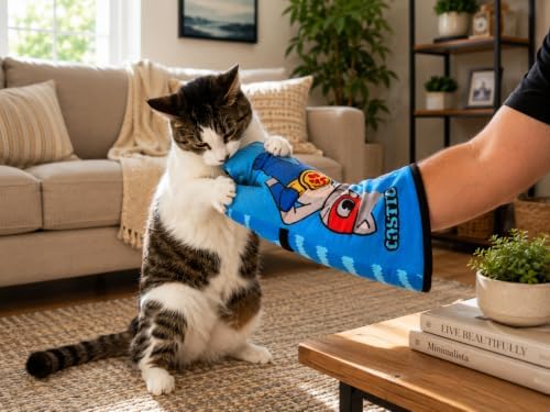 Cat Wrestling Glove – AMA Soft Plush Cat Training Mitt for Fun Play, Bonding & Exercise | Scratch-Resistant Design Interactive Cat Toy | Blue Small