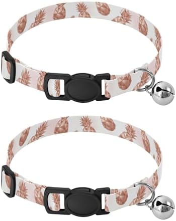 Geometric Rose Gold Pineapples Soft Cat Collar, 2 Pack Dog Bell Collar