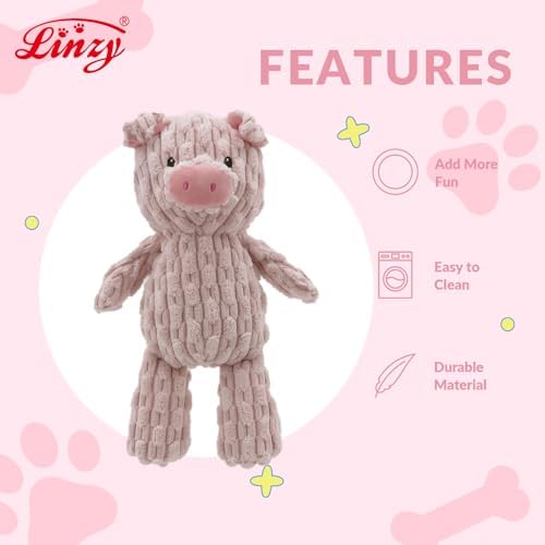 Linzy Plush Pig Dog Toy, Soft Squeaky Chew Toy for Small Medium Large Dogs, Pink, Interactive Pet Toy, 12 Inch