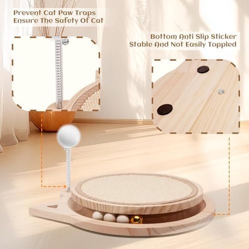 Natural Sisal Cat Scratcher, Round Cat Toys for Indoor Cats Interactive Toys with Ball Track Spring Ball, Kitten Toys for Chasing Hunting Mental Physical Exercise Puzzle
