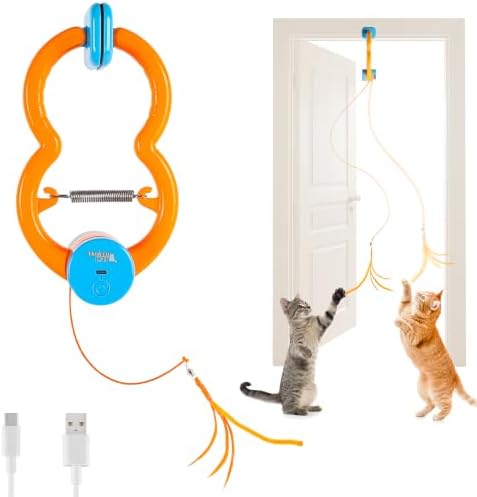 ALL FOR PAWS Interactive Cat Toy for Indoor Cats, Automatic Door Hanging Feather Wand Toy, USB Rechargeable Self-Playing Cat Toys for Adult Cats & Kittens, Boredom Relief & Enrichment