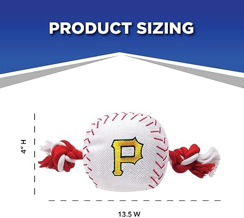 MLB Pittsburgh Pirates Baseball Rope Toy for Dogs & Cats. Tough Nylon, Sporty Baseball Design, Heavy-Duty Ropes with Inner Squeaker