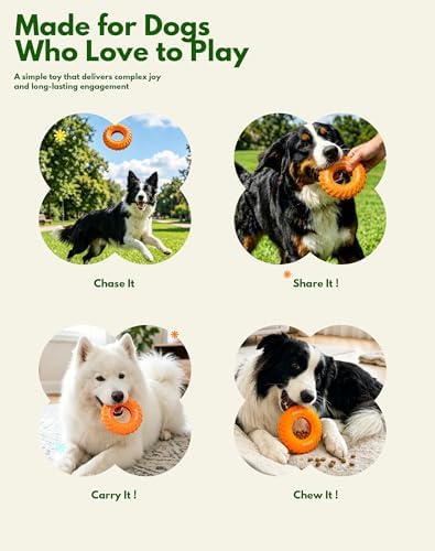 Deeow Dog Chew Tire Toy, Natural Rubber Puppy Teething Ring-6.3'' Orange