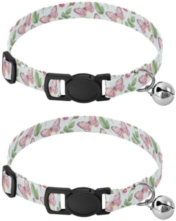 Rose Butterfly White Collar for Cats, 2 Pack Bell Collar for Small Dogs