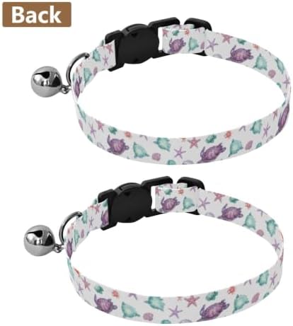 2 Pack Small Dog Collar Colorful Sea Creatures Jellyfish Decorative Pet Collar with Bell, Adjustable Length 10.6" to 17.1"