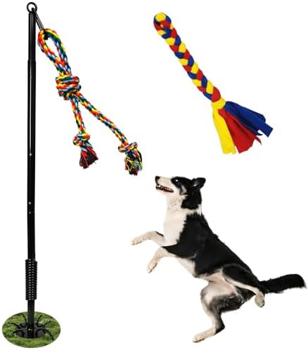 Tether Tug Toy for Dogs,Outdoor Interactive Play Equipment with 2 Ropes