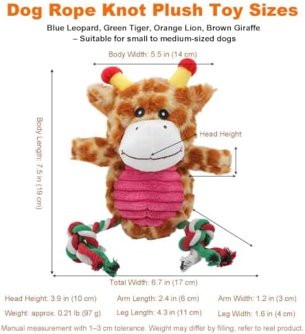 Giraffe Plush Dog Toy with Rope and Squeaker for Small Medium Dogs
