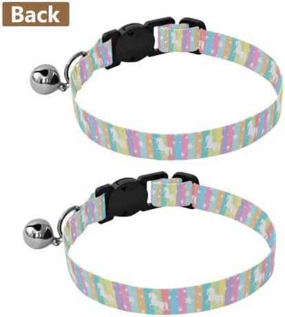 2 Pack Pet Collars Unicorns White Stars Pastel Stripes Dog Bell Collar, Adjustable Length 10.6" to 17.1"