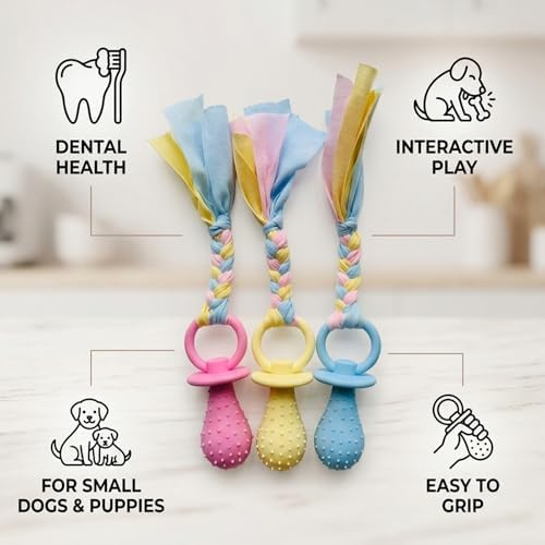 3 Pcs Dog Pacifier Toy, Dog Pacifier for Small Dogs, Puppy Pacifier for Small Dogs, Interactive Chew Toy for Teeth Cleaning, Daily Playtime and Training Sessions, Made of Enamel Rubber