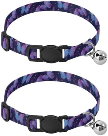 2 Pack Kitten Collars Purple Butterfly Small Dog Collar with Bell, Adjustable 10.6 to 17.1 Inches