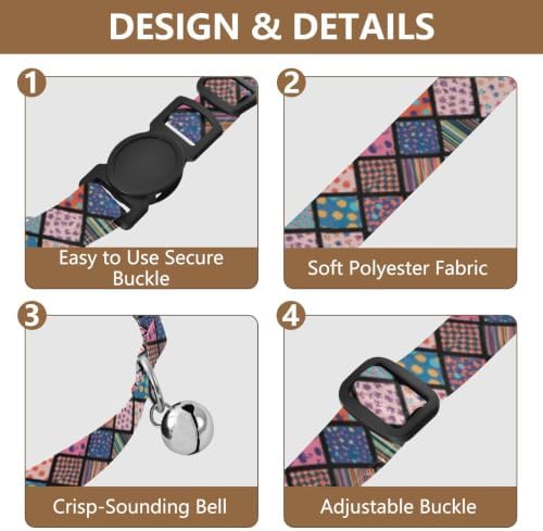 2 Pack Kitten Collar Colorful Geometric Squares Cat Collars with Bell, Adjustable 10.6 to 17.1 Inches