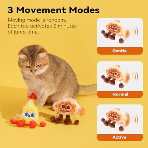 Petgravity Jumpy Shrimp Taiyaki Electric Cat Toy, 2 Pack, Tap-Activated 3 Moving Modes Interactive Cat Toys, Exercise Toy for Indoor Cats Kitten with Catnip, Rechargeable
