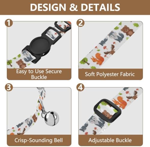 2 Pack Small Dog Collar Cute Woodland Animals Bears Cat Collar Breakaway with Bell, Adjustable 10.6 to 17.1 Inches