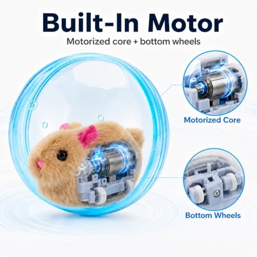 Self Rolling Interactive Cat Ball, Automatic Moving Cat Toy with Plush Animal Inside, 360° Rolling Cat Chasing Ball with Transparent Ball for Cats Dogs Small Pets (Blue,Brown Mouse)