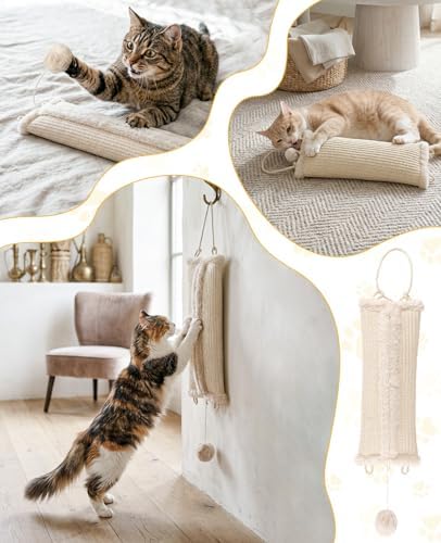 16.5 Inch Sisal Catnip Pillow Toy Kickers, Washable Sisal Cover, Interactive Cat Toys with Sisals Balls for Indoor Scratching, Chewing & Teething, Fun for Kittens and Adult Cats (Beige)