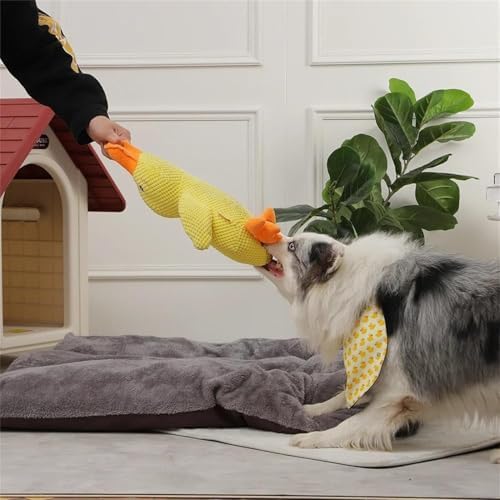 Duck-Shaped Dog Toys for Aggressive Chewers - Mellow Dog Calming Duck, 2025 Squeaky Crinkle Plush Chew Toy, Interactive Tug of War Toy to Keep Dogs Busy, Tough No-Stuffing for All Breeds